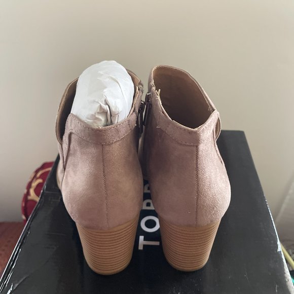 Taupe Faux Suede V-Cut Ankle Bootie - Picture 2 of 4